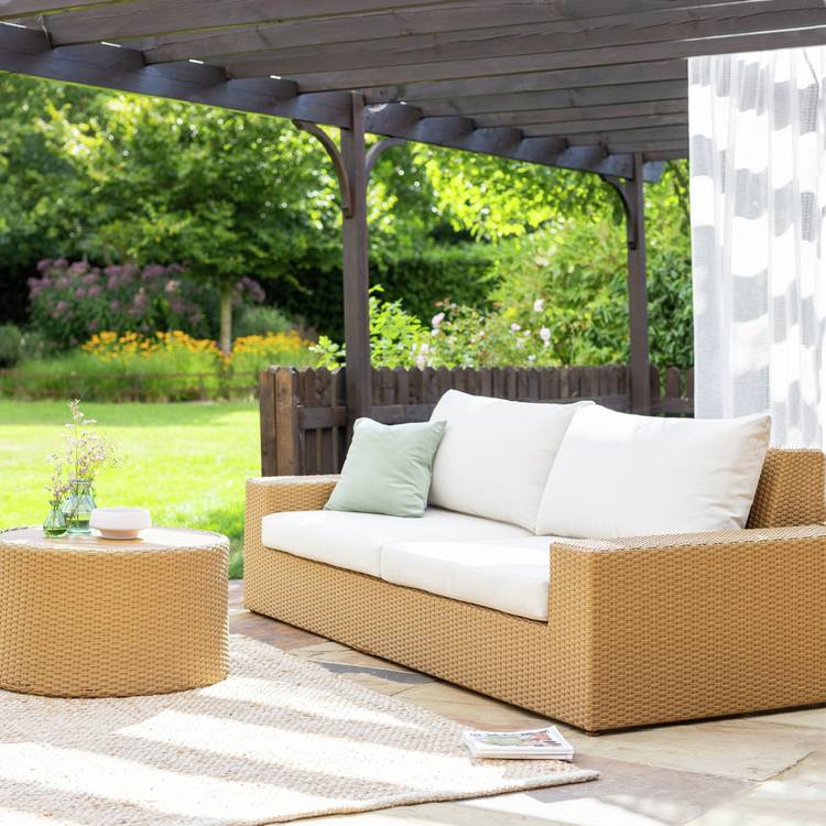 Habitat June 3 Seater Rattan Effect Garden Sofa Set - Brown