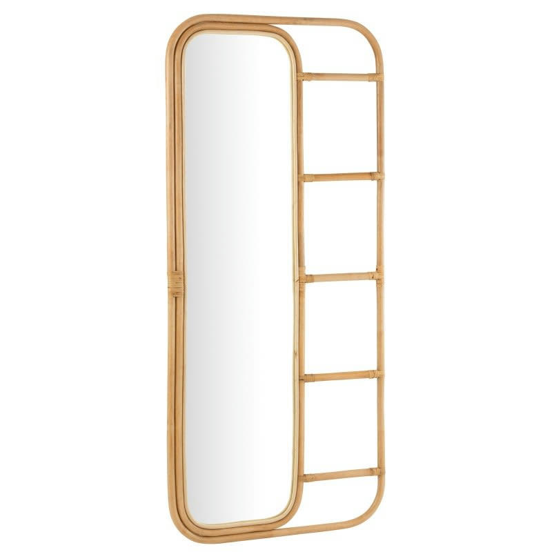 - Miroir rectangulaire avec échelle en bois naturel 180x80x3 cm