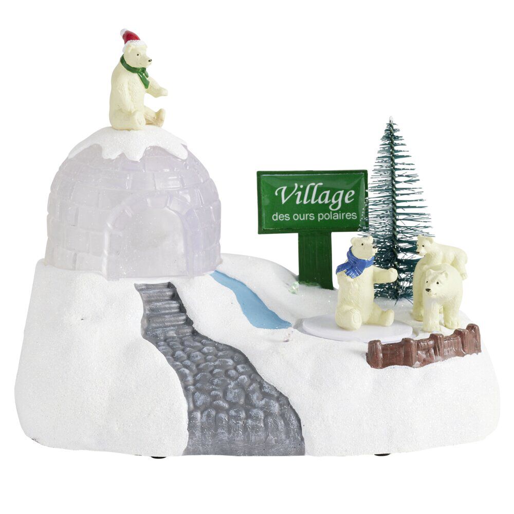Village de No&euml;l animé LED ours polaire 20x14xH16cm