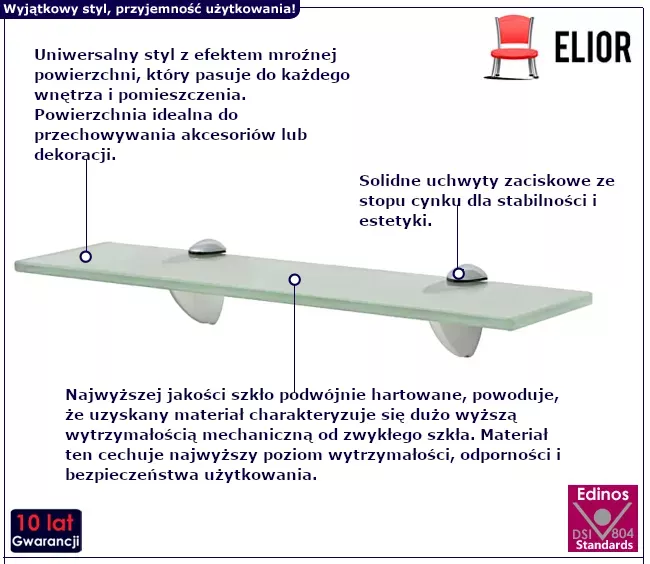 Mleczna wąska półka szklana 40x10 - Vereon
