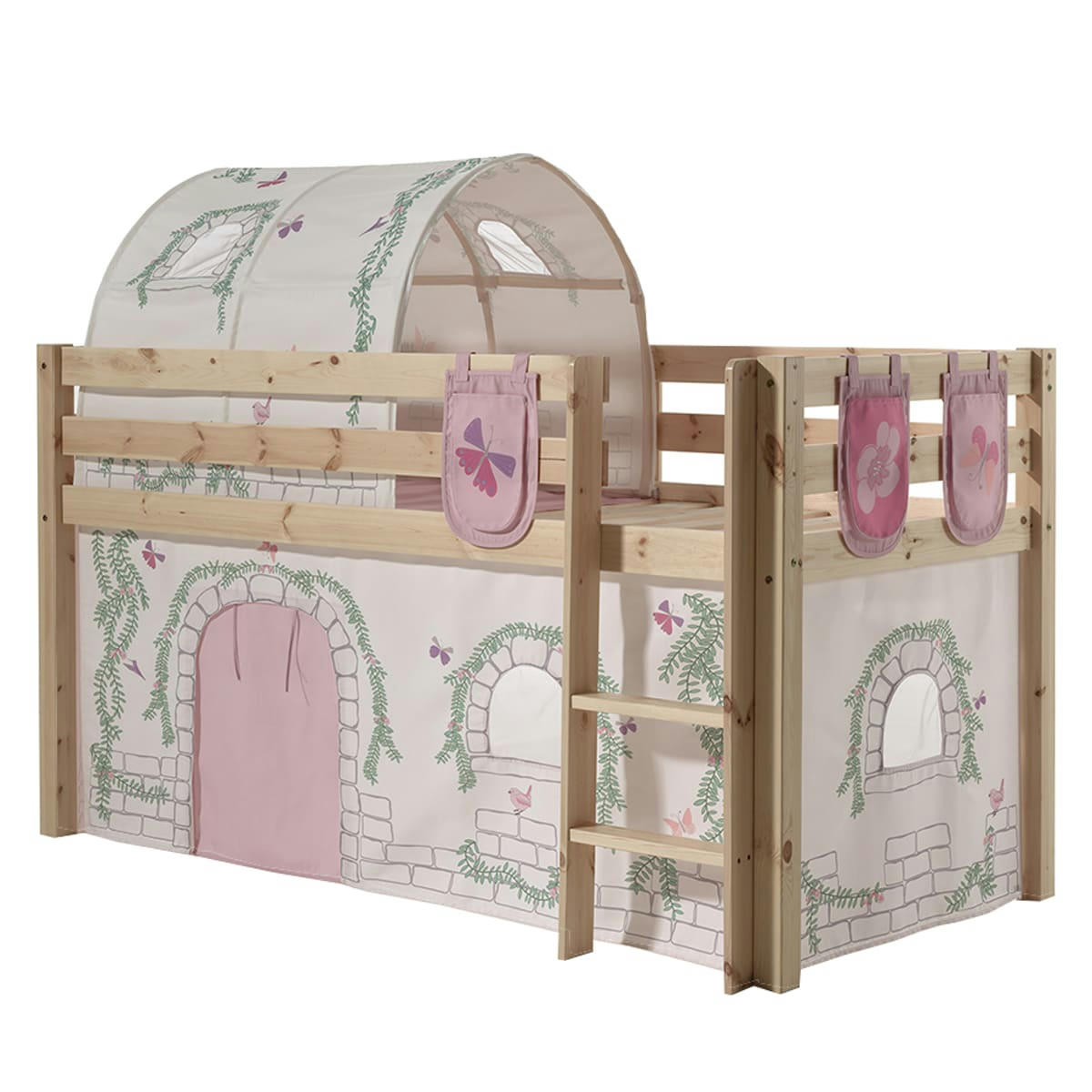 PINO - Lit mi-hauteur 90x200 sommier inclus housse birdy naturel