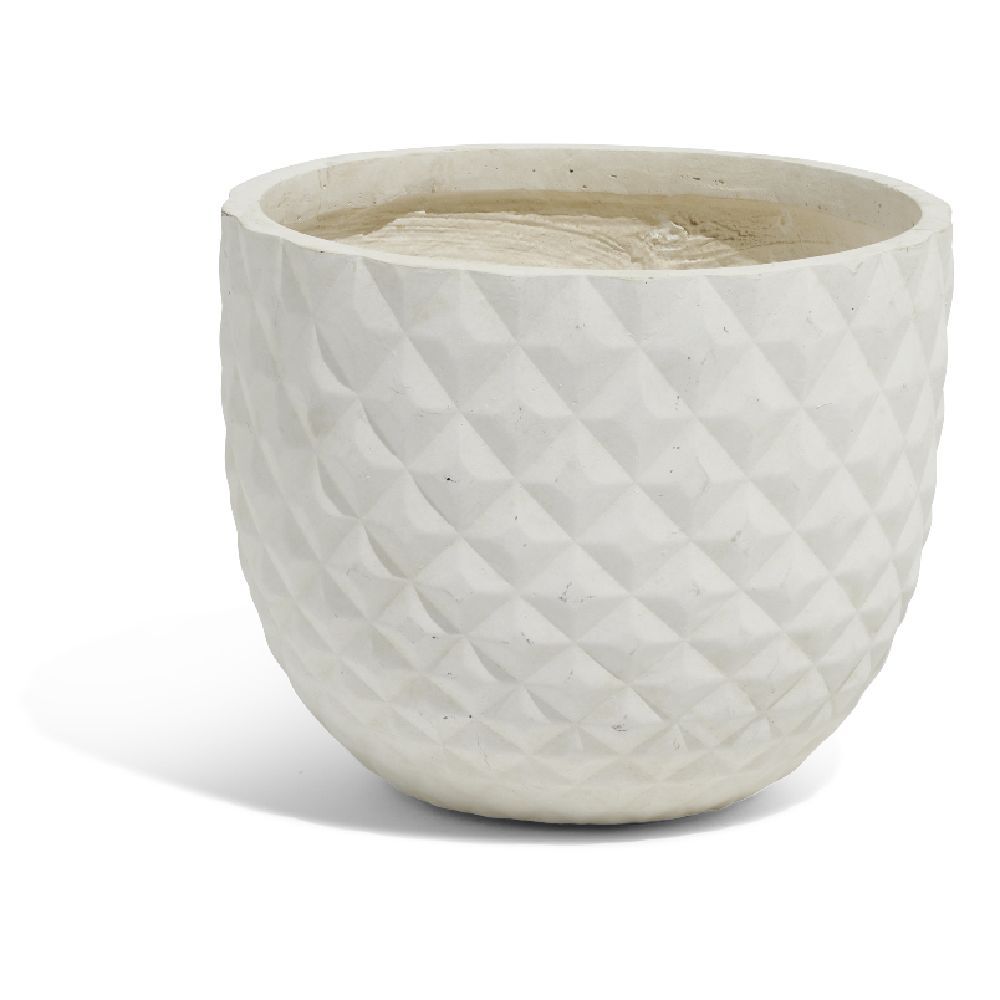 Cache pot en fibre d'argile effet capitonné blanc ivoire Ø24xH21cm