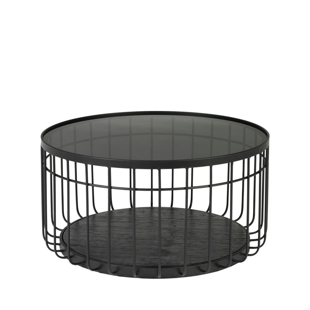 LANCE - Table basse ronde en verre et métal D60cm noir