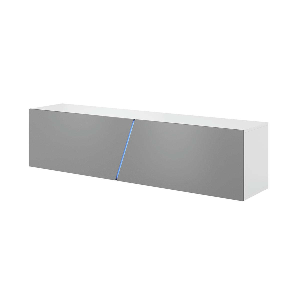 - Meuble tv sur pied ou mural 2 portes 160 cm avec led blanc et gris