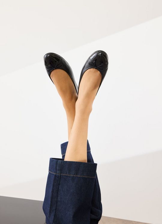 Kara Black Leather and Patent Toe Cap Ballet Flats