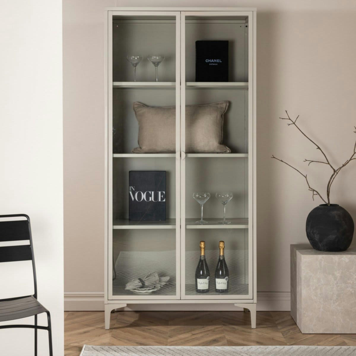 DIDI - Buffet haut avec portes vitrées en métal 190cm DIDI beige