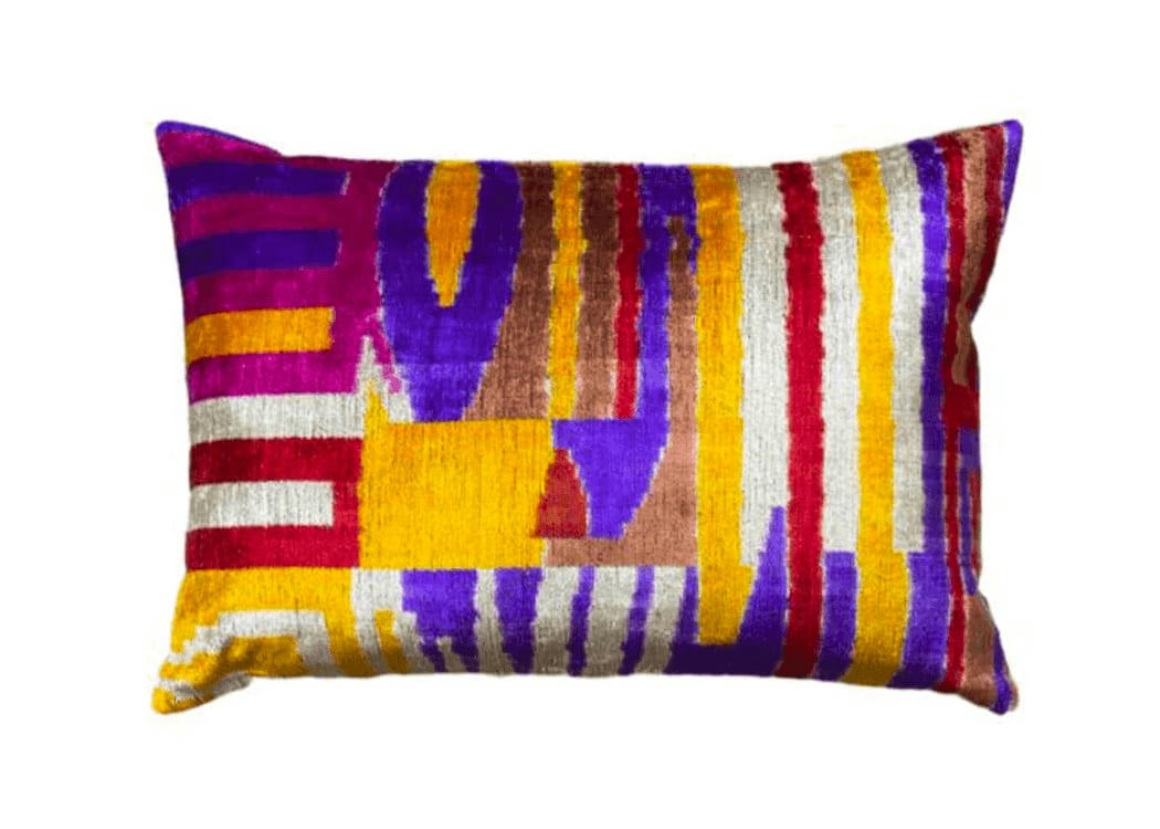 - Housse de coussin velours soie ikat   40x60 multicouleur