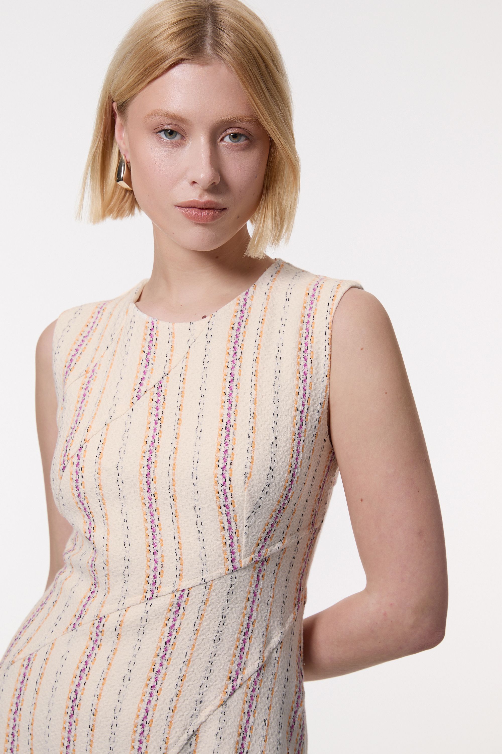 KarenMillen Petite Premium Woven Stripe Tailored A-Line Midi Dress
