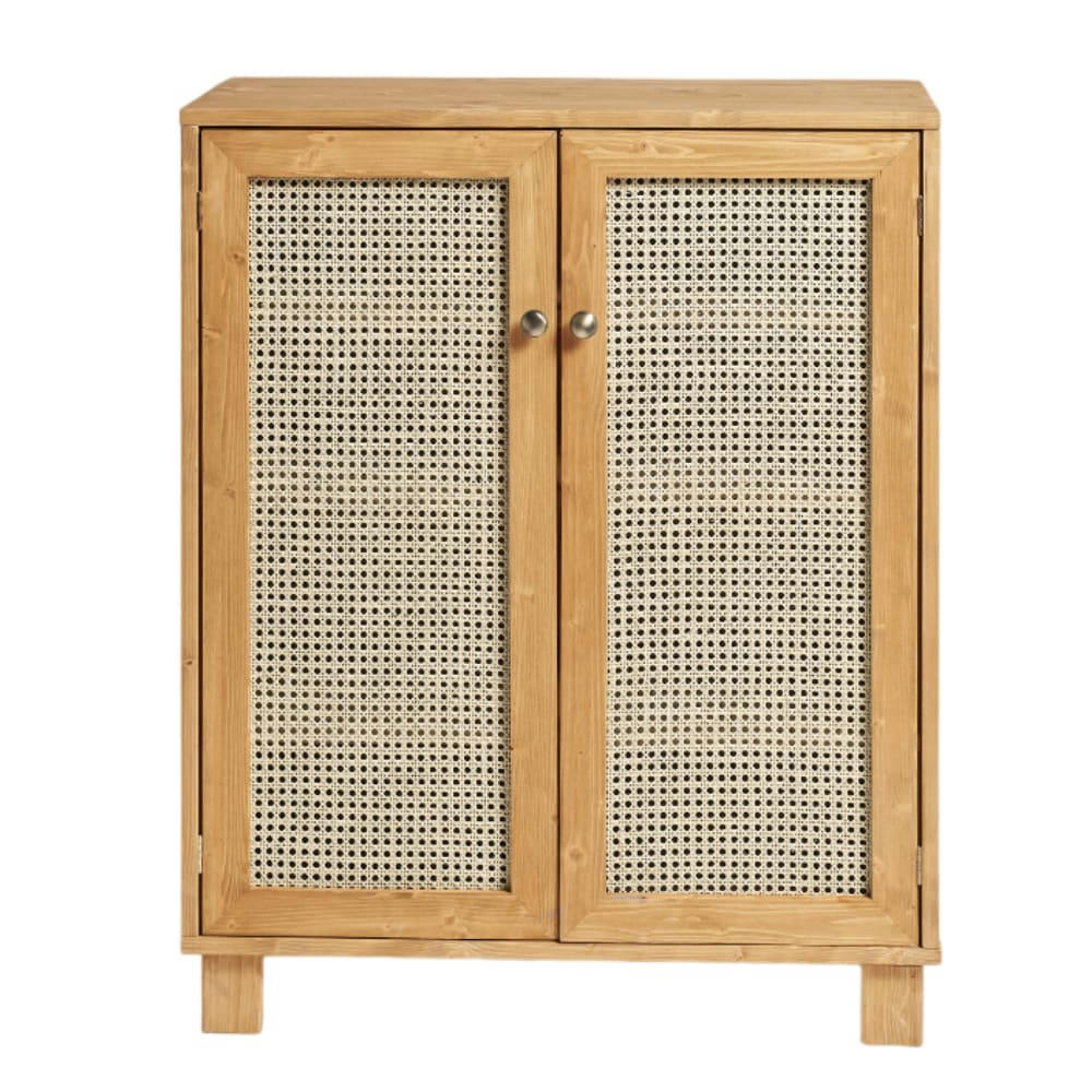 HAYDÉ - Meuble à chaussures avec portes en rotin couleur marron clair 100 cm