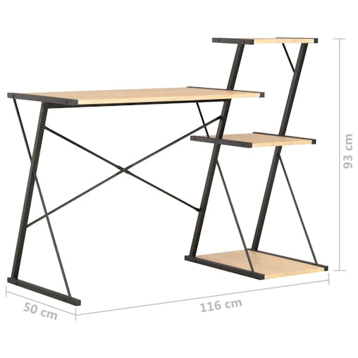 NNEVL Desk with Shelf Black and Oak 116x50x93 cm