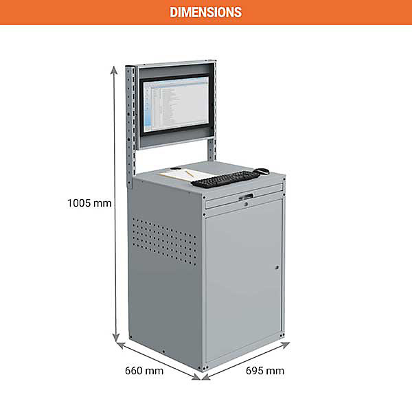 Armoire informatique fixe - Bleu industriel - Box écran 24 pouces inclinable - W040010027-GCBI