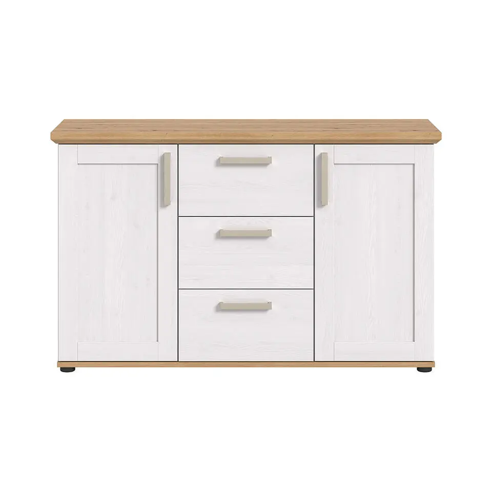 Hioshop Verona dressoir 3 laden 2 deuren wit- eik decor