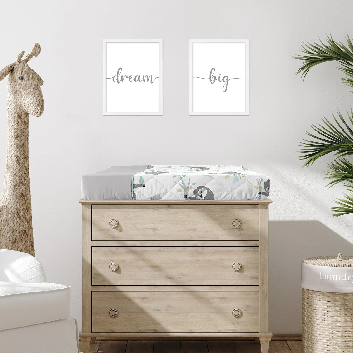 Sweet Jojo Designs Blue Grey Jungle Sloth Leaf Unisex Boy or Girl Changing Pad Cover - Turquoise Gray Green Botanical Rainforest