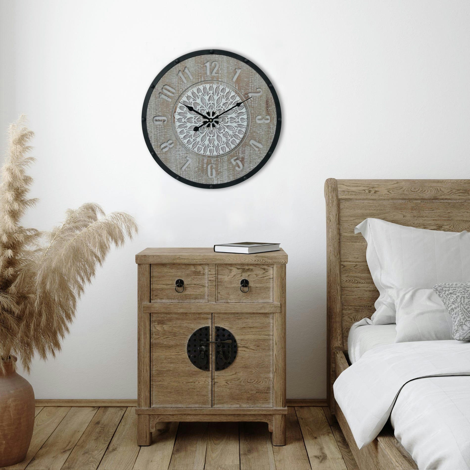 - Horloge murale sculpté en MDF et métal brune et noire Ø 50 cm