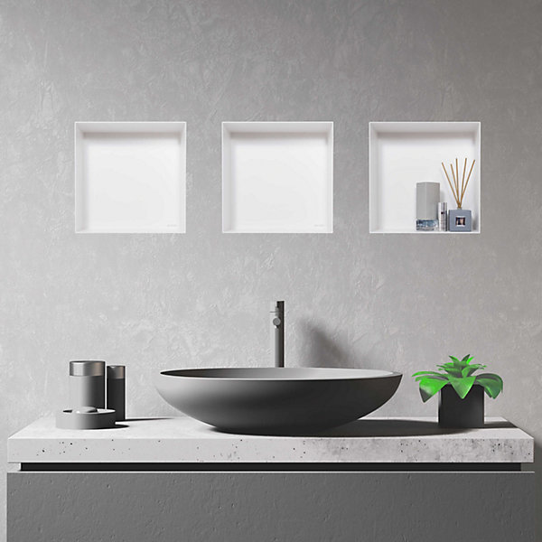 Balneo Niche murale de douche sans rebords 30x30x10cm, étagère encastrable douche acier inox, blanc, WALL-BOX No Rim