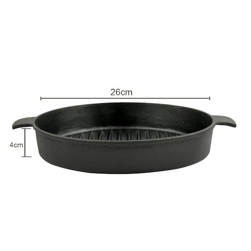SOGA 2X 26cm Round Ribbed Cast Iron Frying Pan Skillet Steak Sizzle Platter with Handle