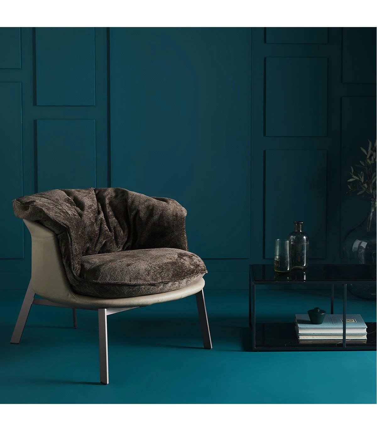 BOB - Fauteuil avec Coussin en Tissu Chenille