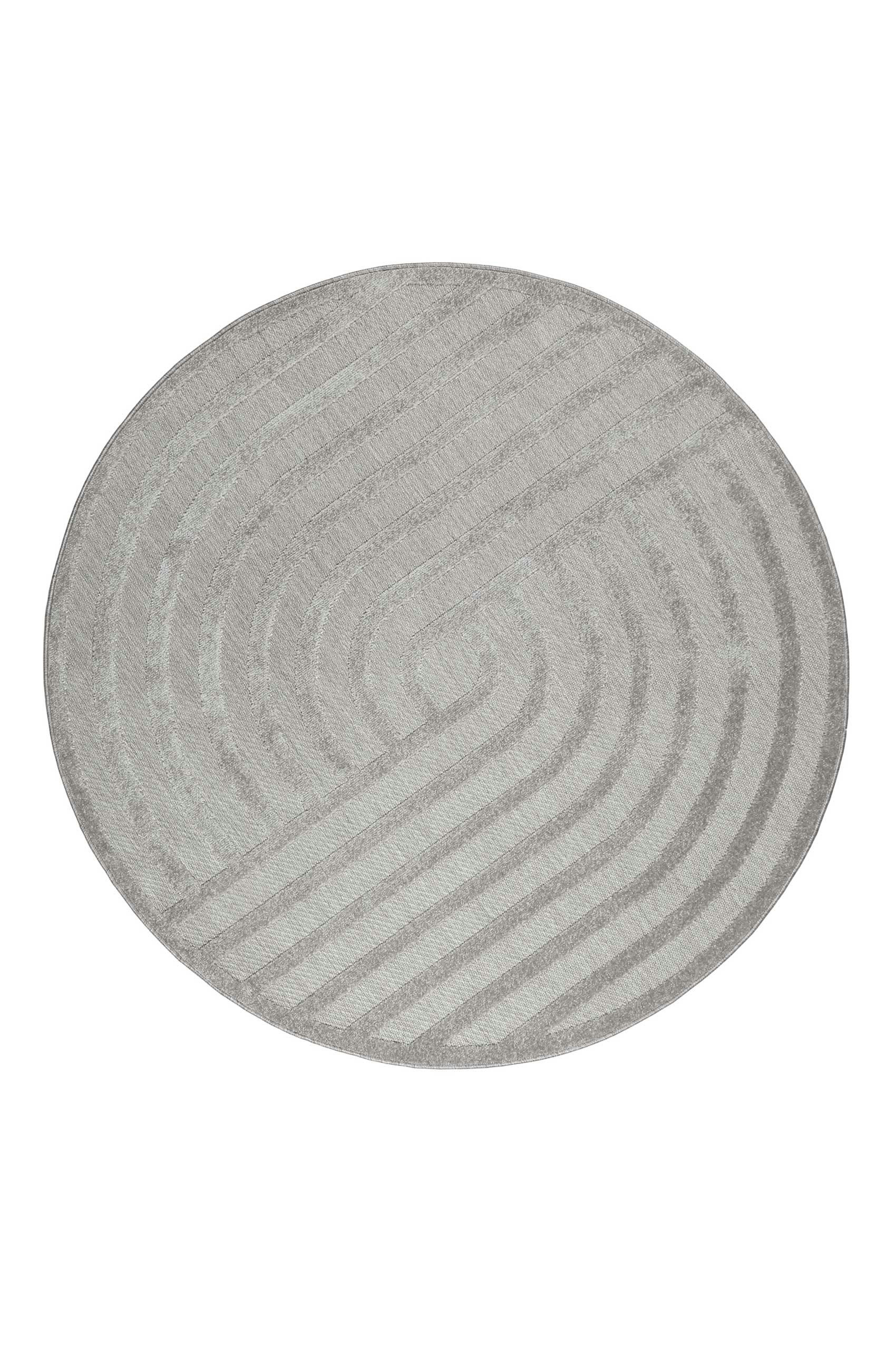 SPIRIT - Tapis rond intérieur/extérieur graphique à relief gris Ø120