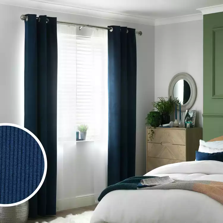Habitat Cord Eyelet Curtains - Navy - 117x137cm