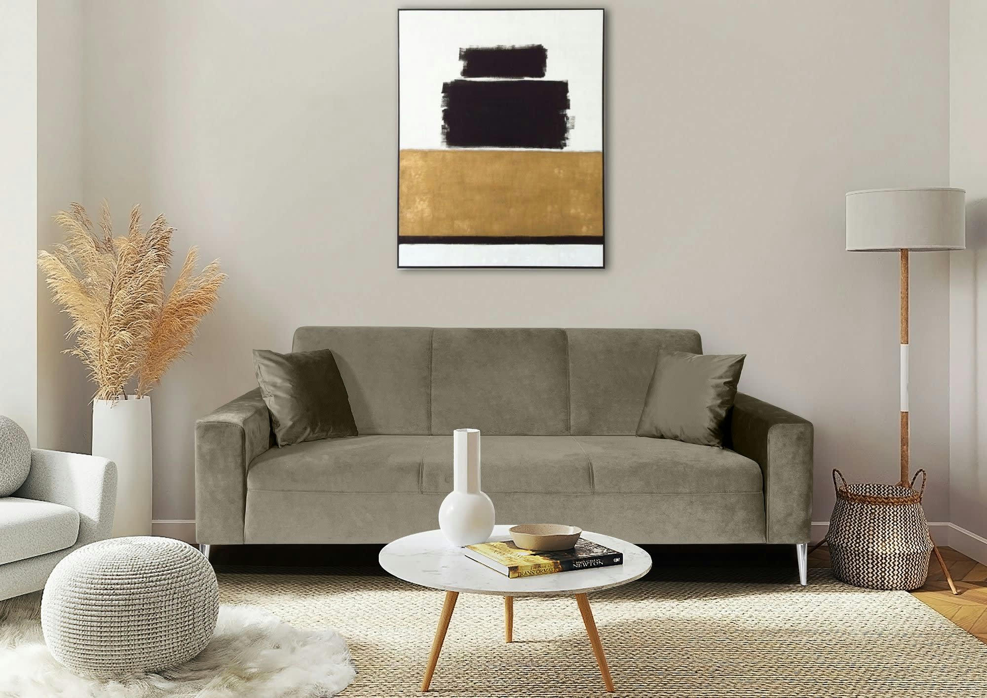 ARSENE - Canapé fixe 3 places  en polyester gris beige