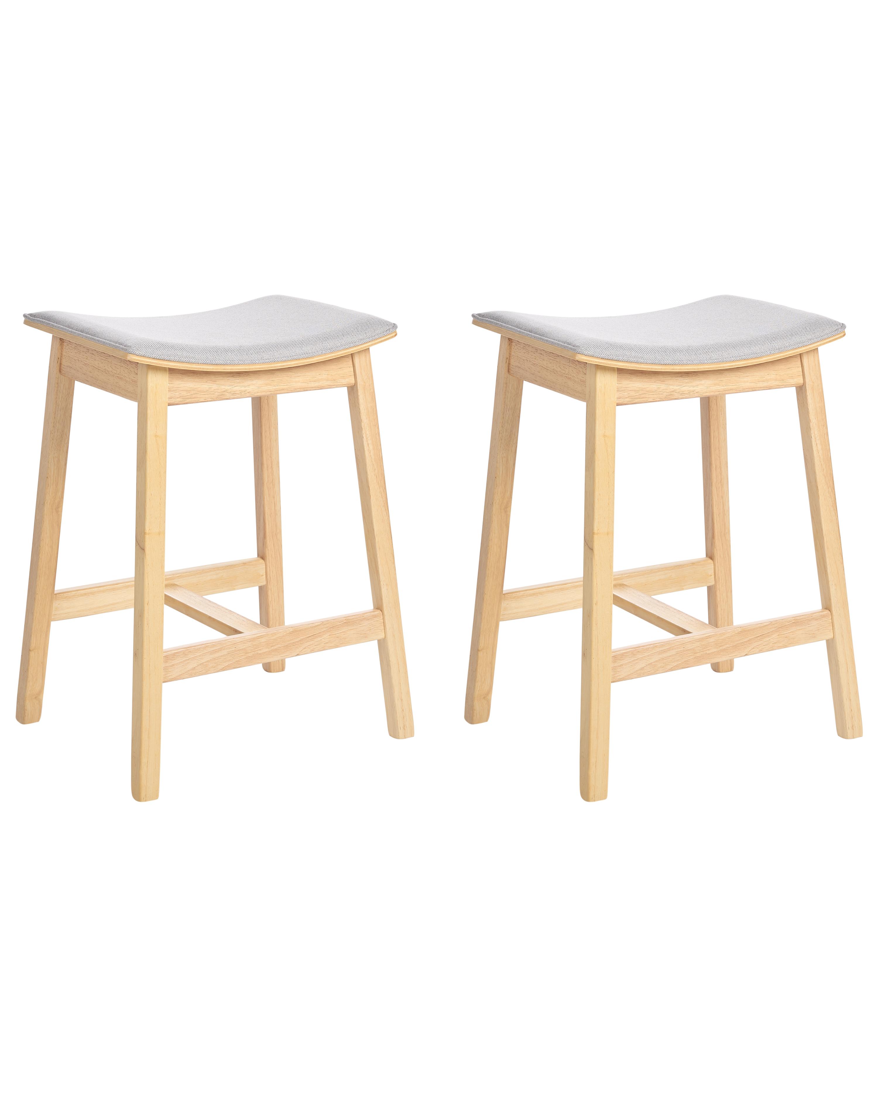 Set of 2 Bar Stools DIXON Wood Light Brown/ Grey