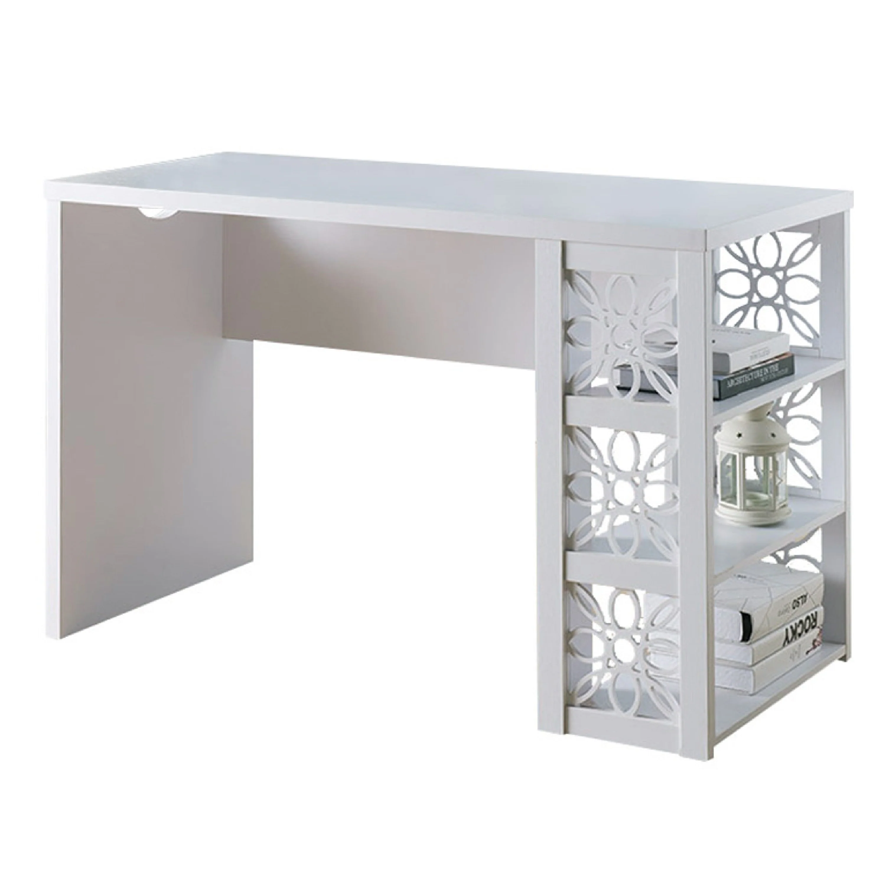 Writing Desk, 3 Storage Shelves, 47 Inch Modern Farmhouse White