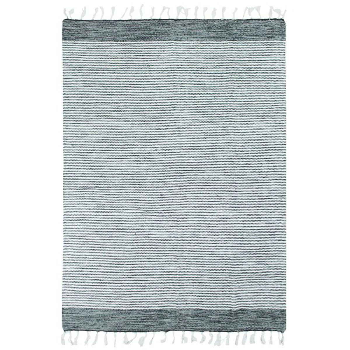 TERRA - Tapis 100% coton bandes gris-blanc 160x230