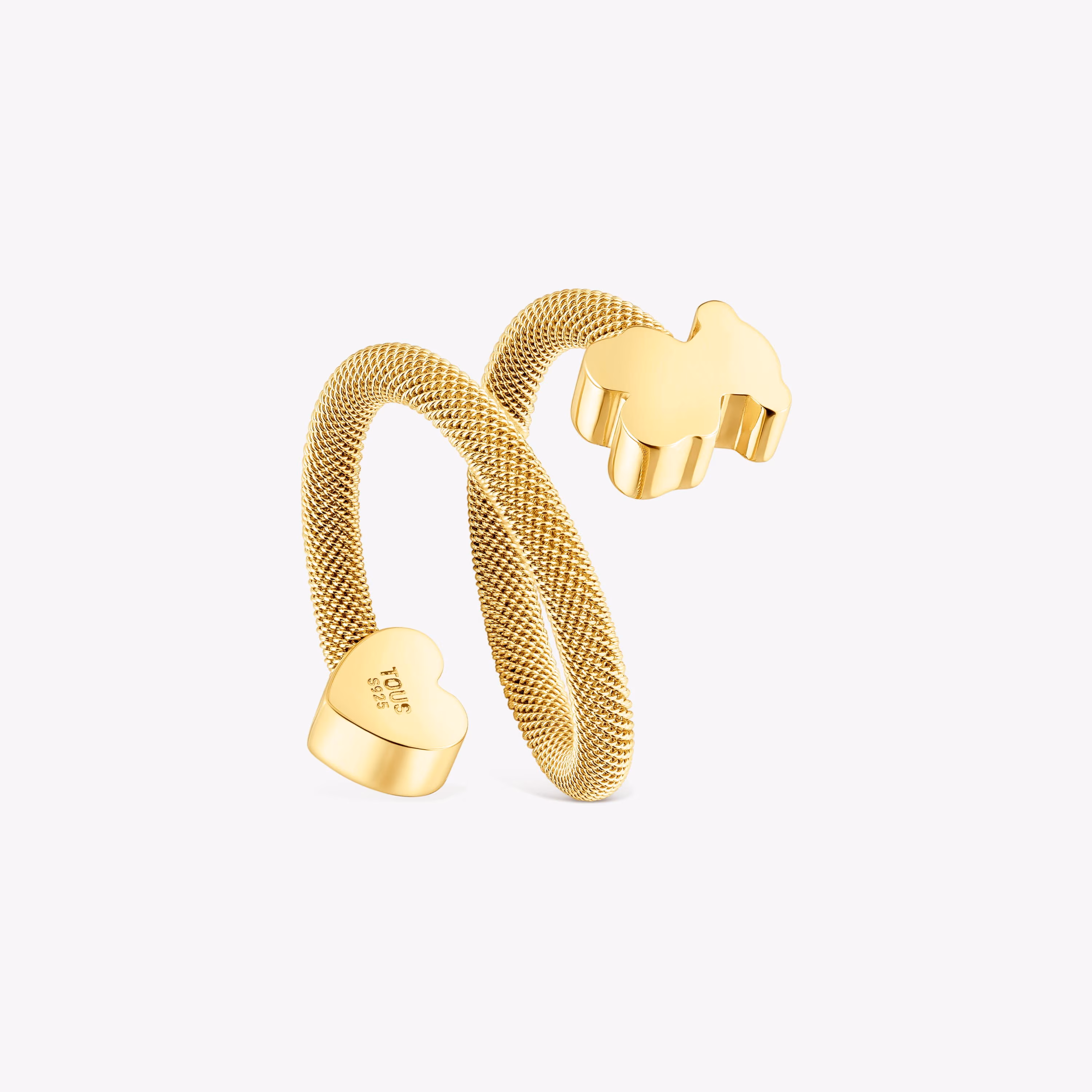 Anillo espiral con baño de oro 18 kt sobre plata y motivos Icon Mesh