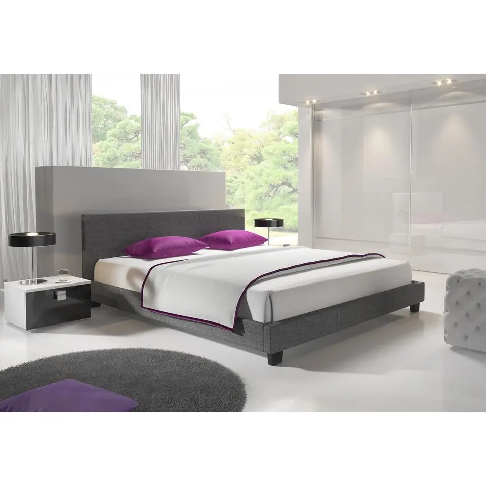 Meubella - Tweepersoonsbed George - Grijs - Stof - 180x200 cm