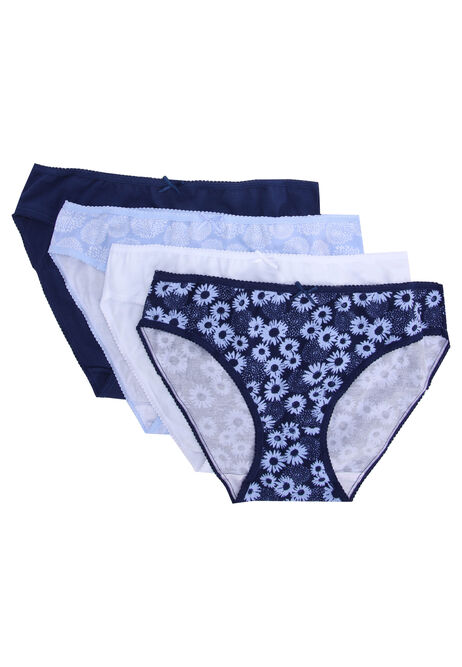 Womens 4pk Navy Floral High Cut Briefs