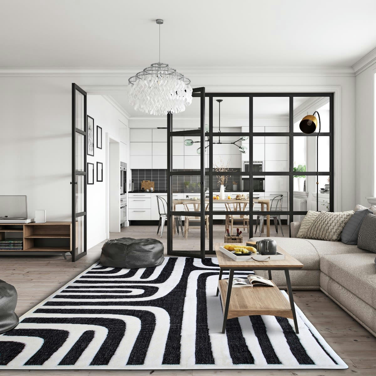 NEW - Tapis intérieur/extérieur motif optique en relief anthracite 160x220