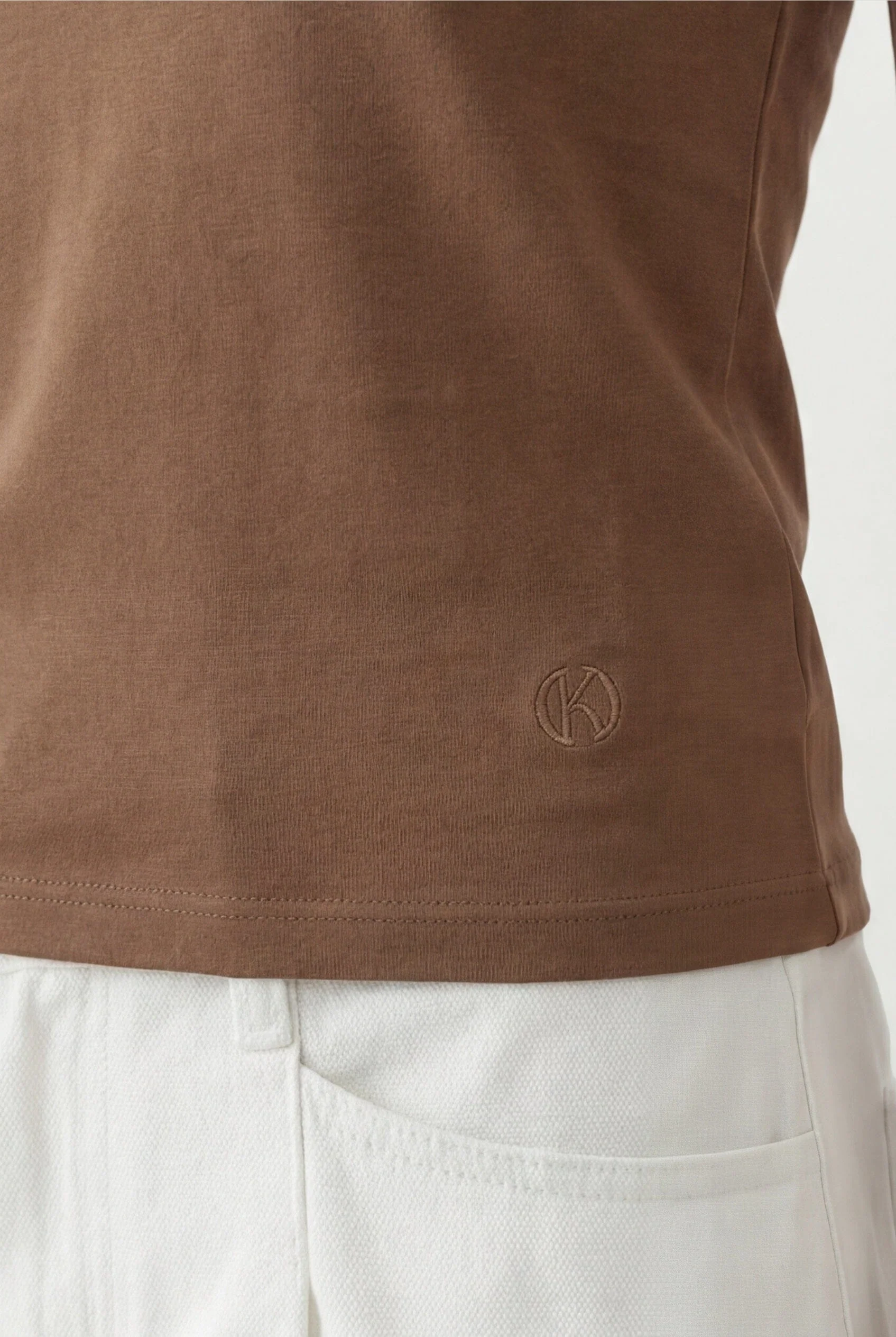 TEE-SHIRT COL V - COLE - NOISETTE