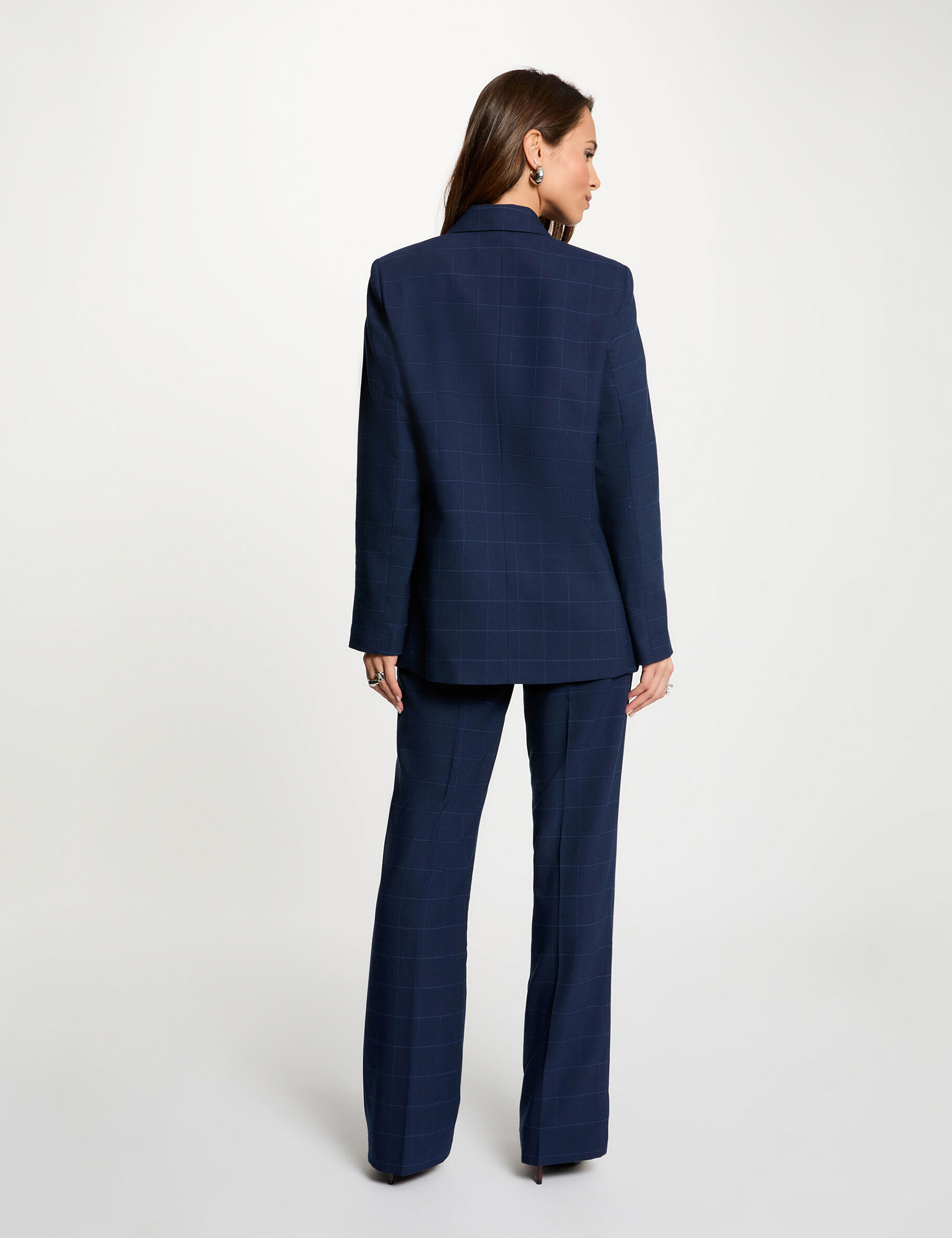 High-Waisted Trousers Navy Blue Women