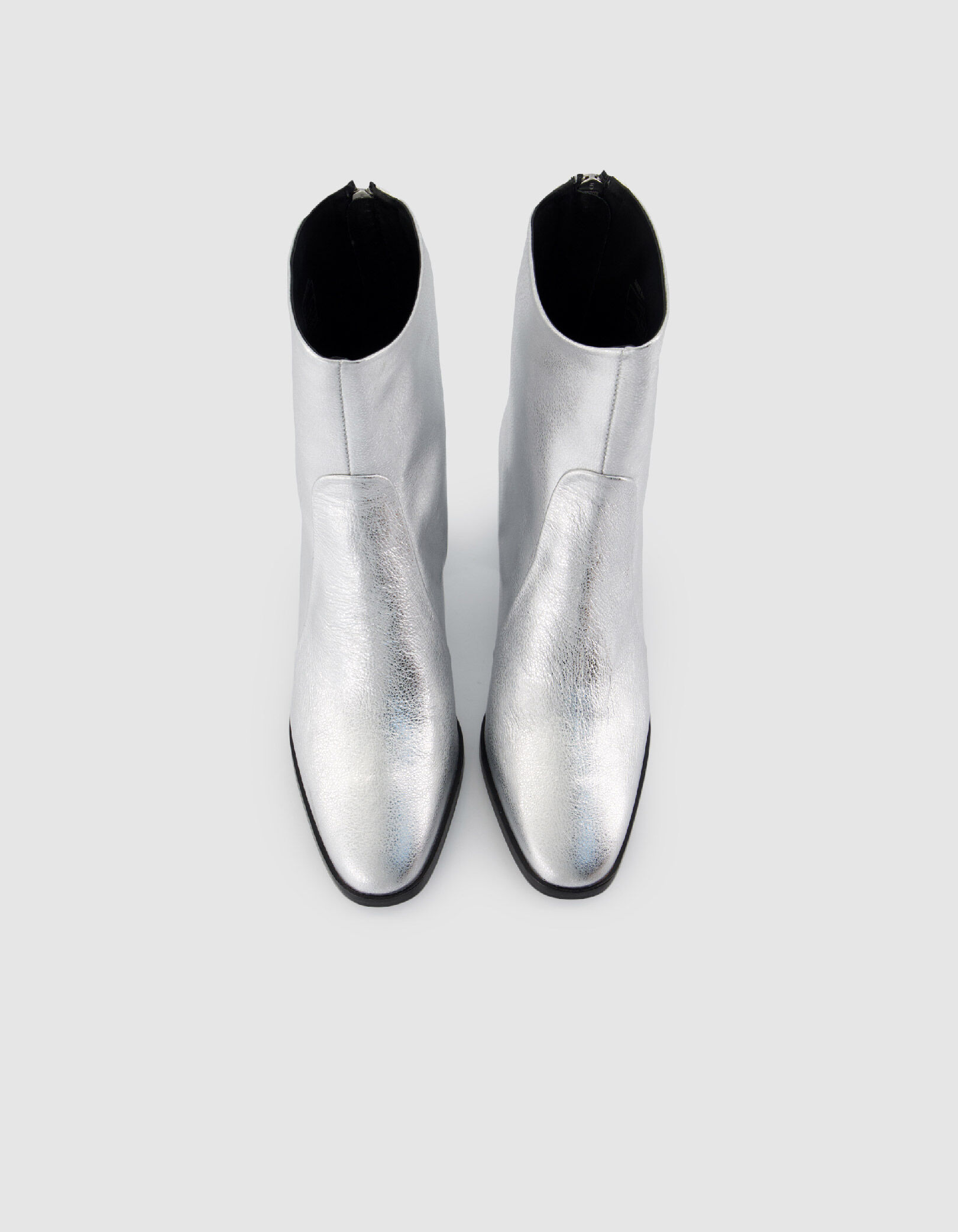Boots à talon argentées cuir zippées Femme
