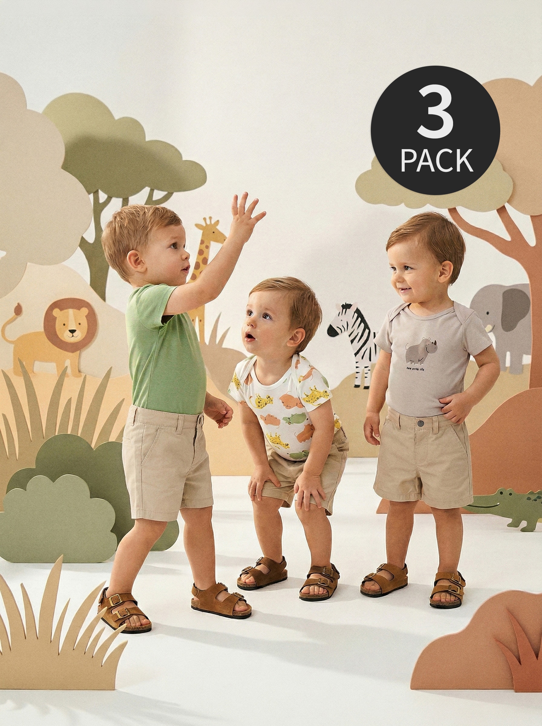 Bawełniane body z motywem zwierząt safari 3 pack