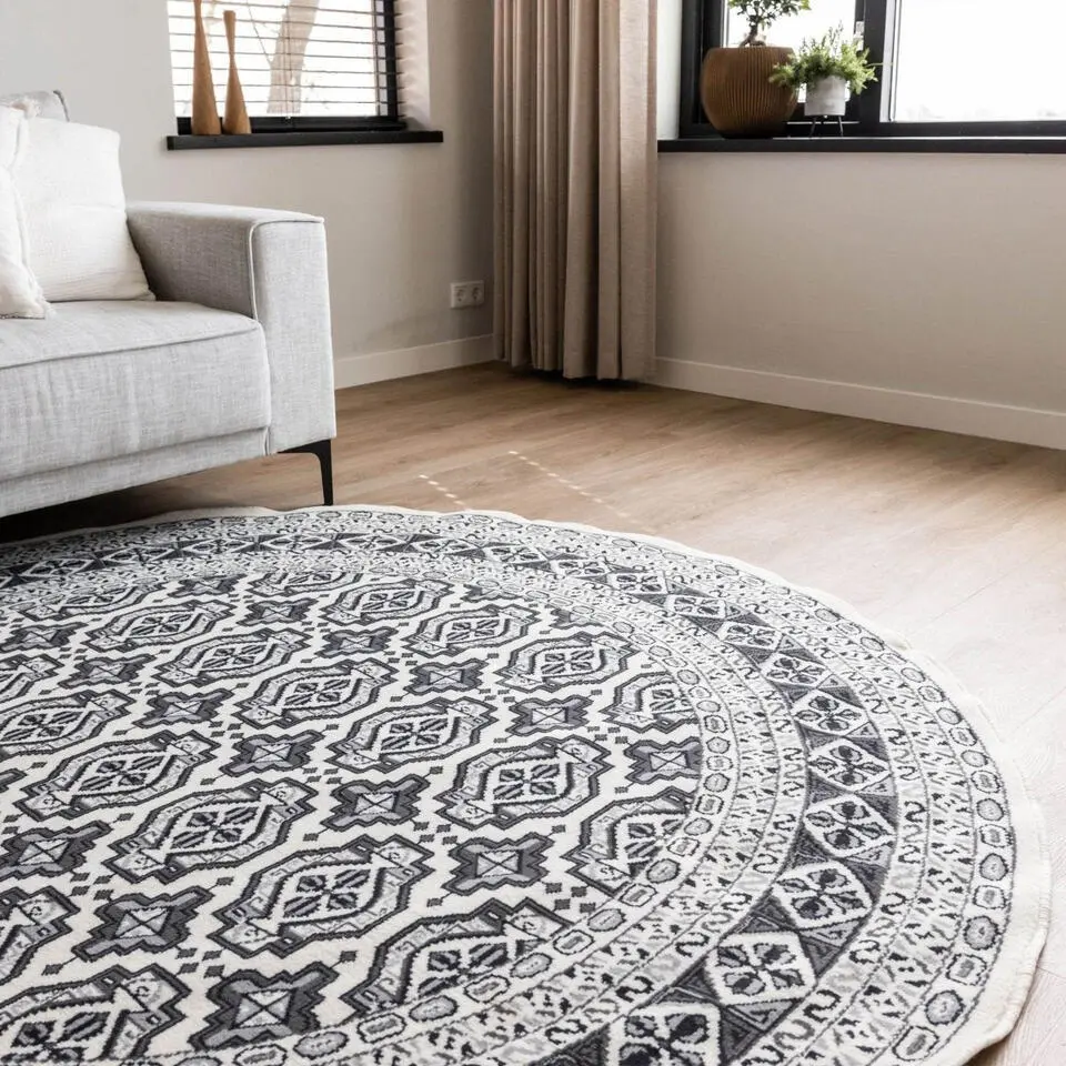Interieur05 rond vintage vloerkleed Marad grijs/Aantraciet - 200 x 200 cm