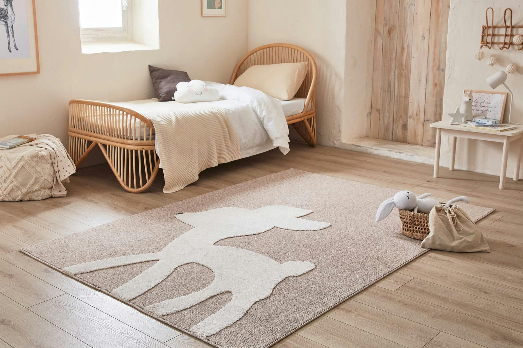 BAMBI - Tapis beige et crème motif en relief bambi doux - 160x230