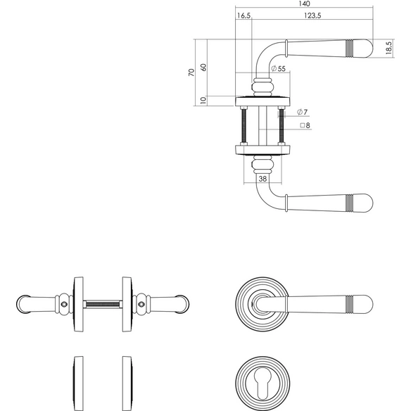 Türdrücker mit Rosette »Helena«, D.55x10 mm PZ-Rosetten