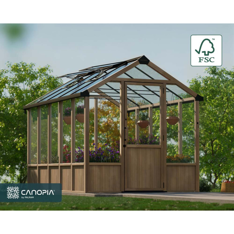 Serre en polycarbonate Natura bois de cèdre 7,8 m² CANOPIA