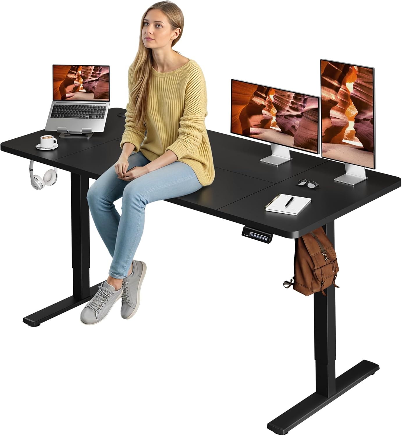 Standing Desk, Large 71x31 Inches Adjustable Stand Up Desk with Cable Management, Home Office Computer Desk with Memory Preset& Cup Holder, Black