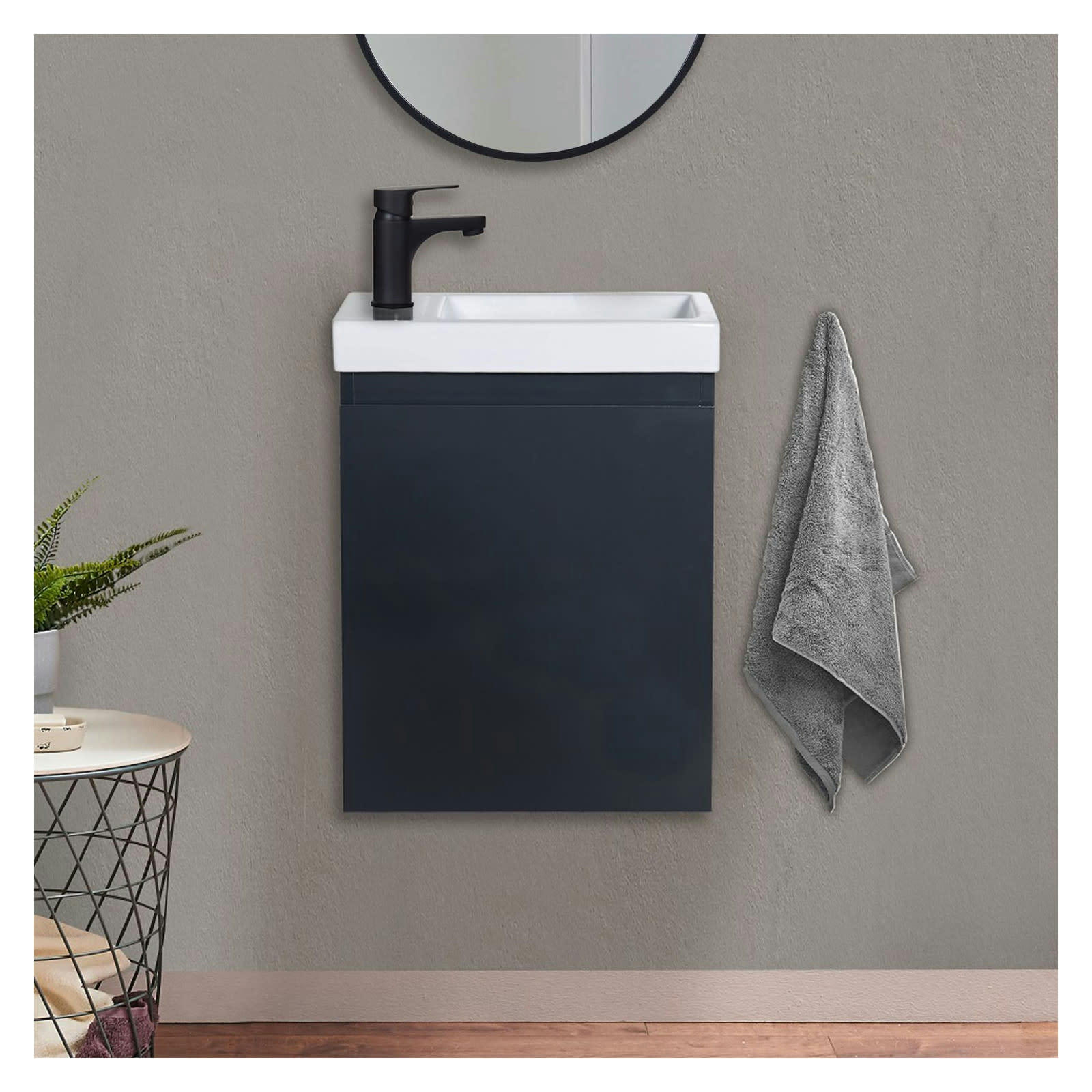 LISA - Meuble lave-mains  gris anthracite + robinet noir