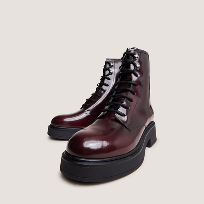 Boots à lacetsen cuir patiné bordeaux | DOSCAR