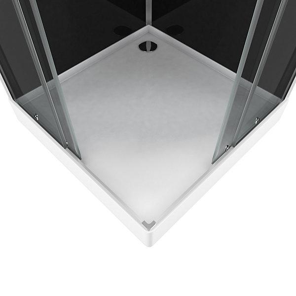 Cabine de douche l.90 x L.90 x H.215 cm – hydromassante, fond noir verre trempé, profilés chromés, tablette, Galedo Black 2