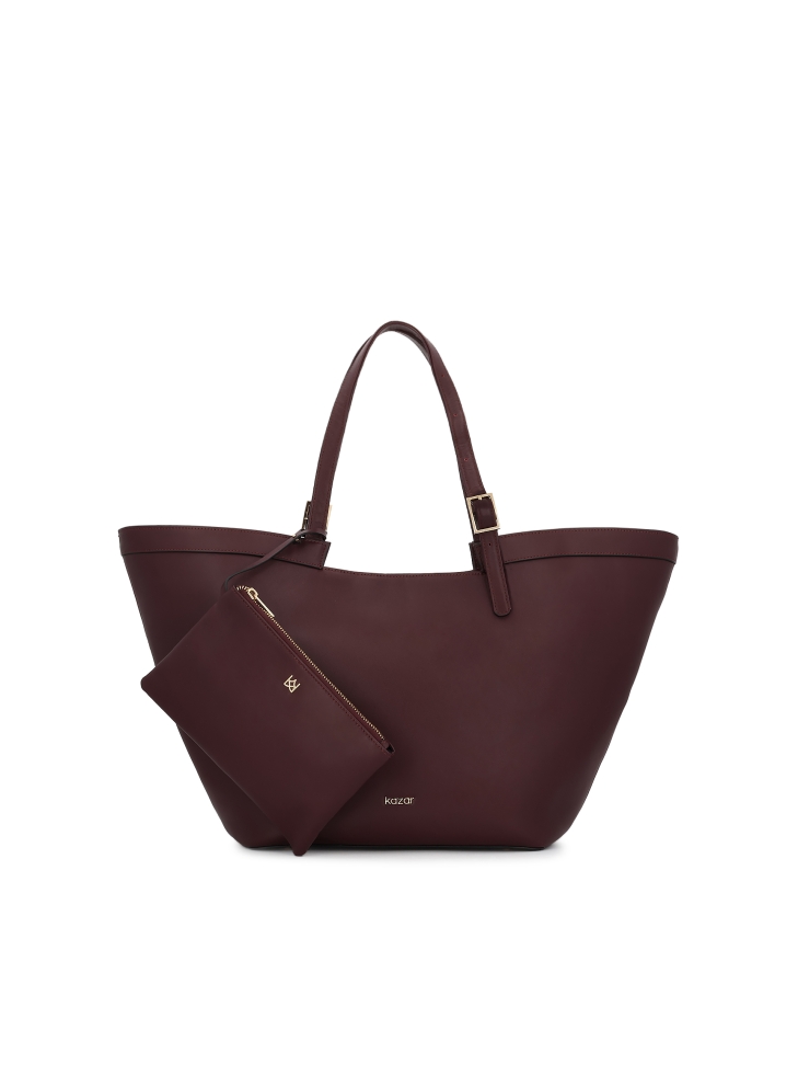 Maroon leather handbag with logo