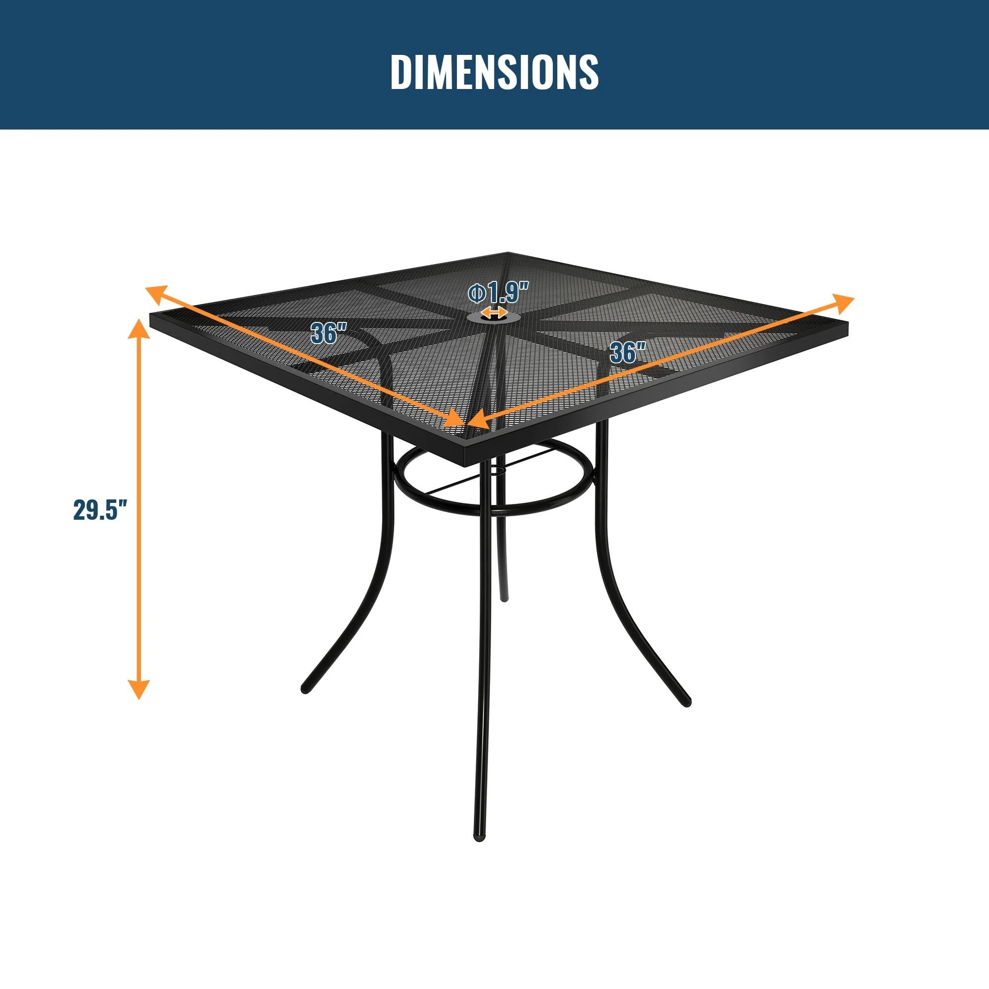 Steel Mesh Table for Patio with a 1.9-inch diameter umbrella hole