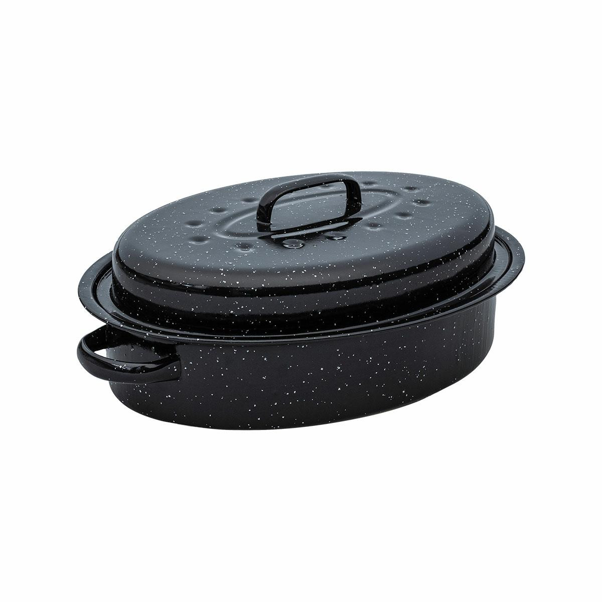 Naczynie do zapiekania 4,8 l Enamel Premium stal węglowa czarne z rusztem