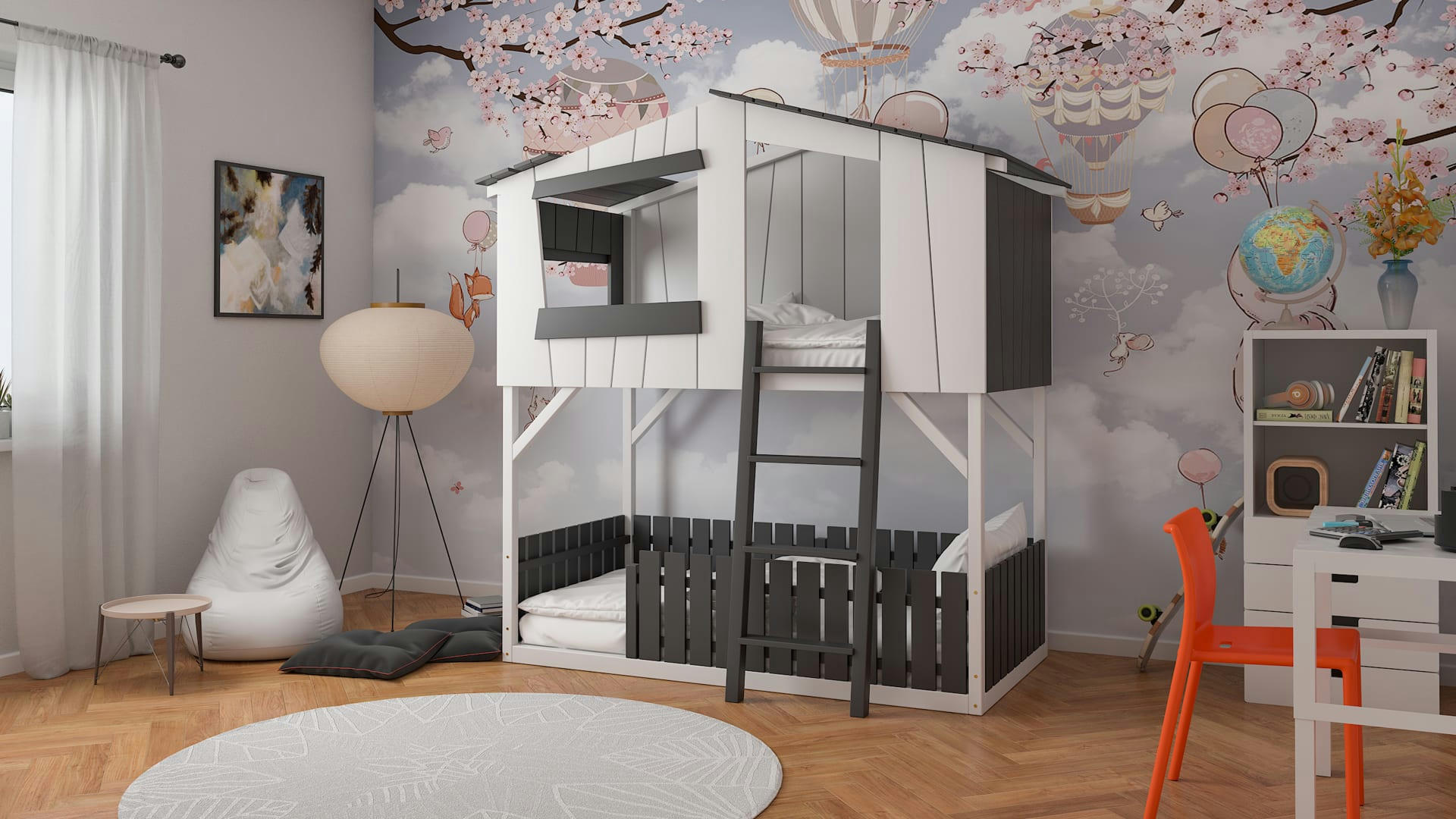 - Lit superposé en pin massif&HDF 190x90 noir