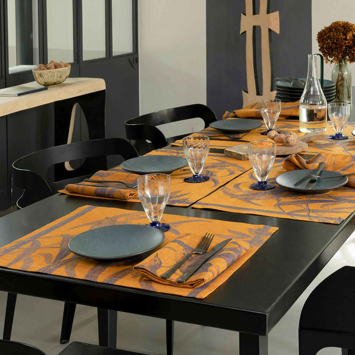 VOLIÈRE - Set de table en lin nocturne 54 x 38