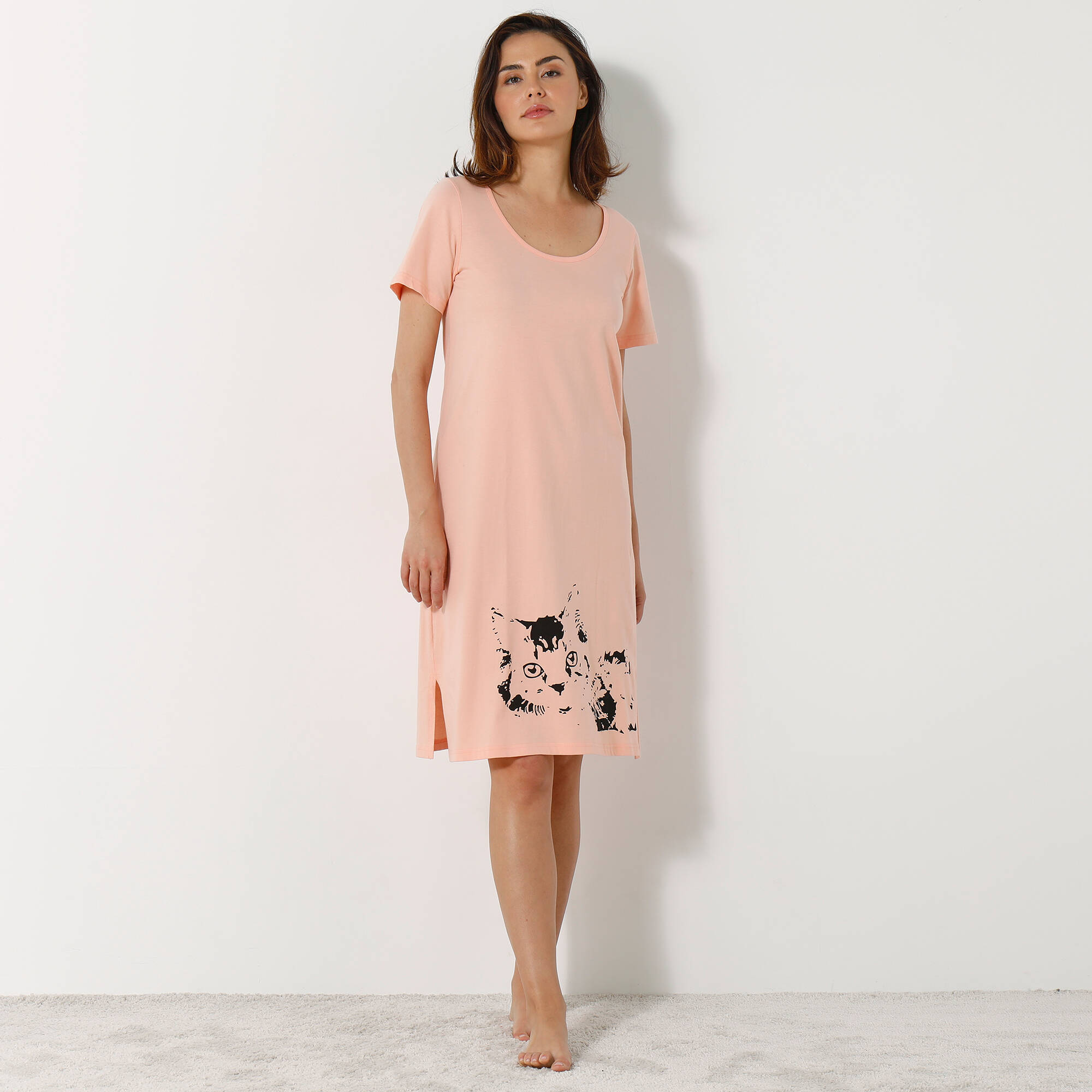 Chemise de nuit courte imprimé chat - lot de 2