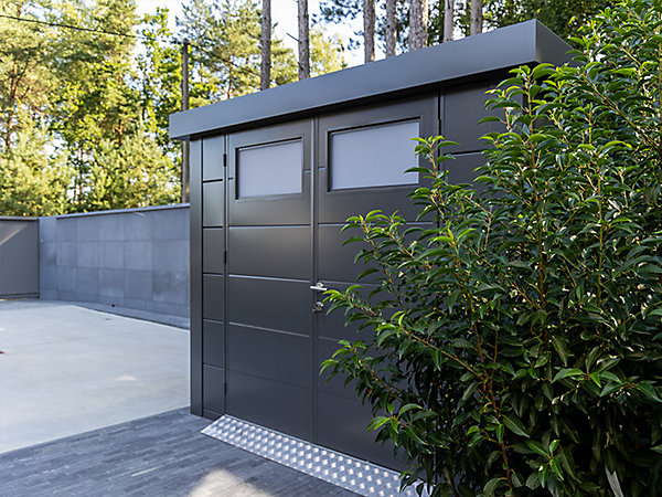 Abri de jardin en acier de 9.8 m² anthracite - TELLURIA modèle Classico 3330